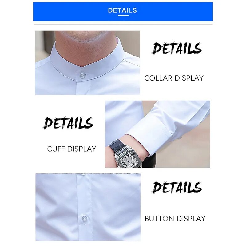 BROWON Brand 2023 New Men Shirts Business Long Sleeve Stand Collar Cotton Male Shirt Slim Fit Popular Designs Men's Fahion