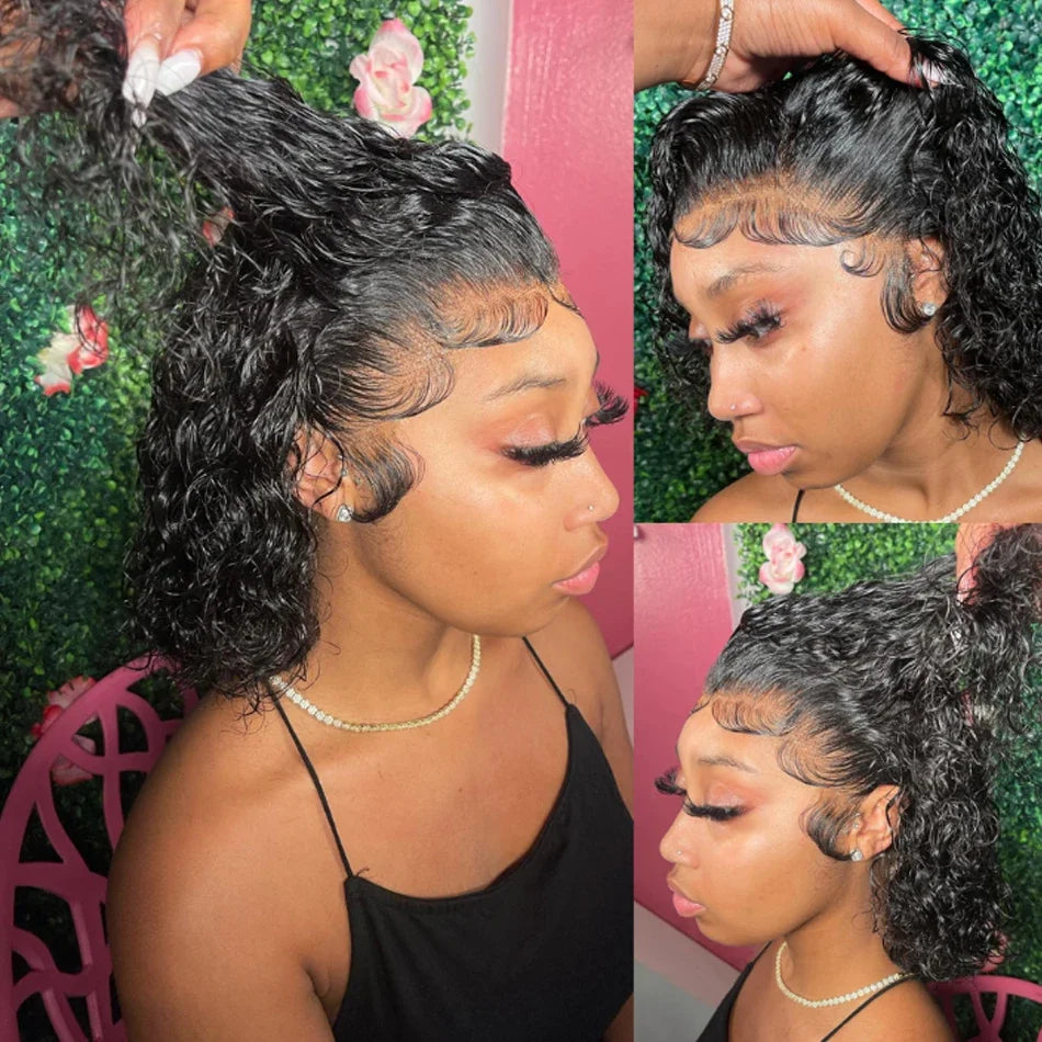 Kinky Curly Bob Wig T Part Lace Front Human Hair Wig For Women PrePlucked Short Bob Wigs  Transparent Deep Lace Frontal Wig