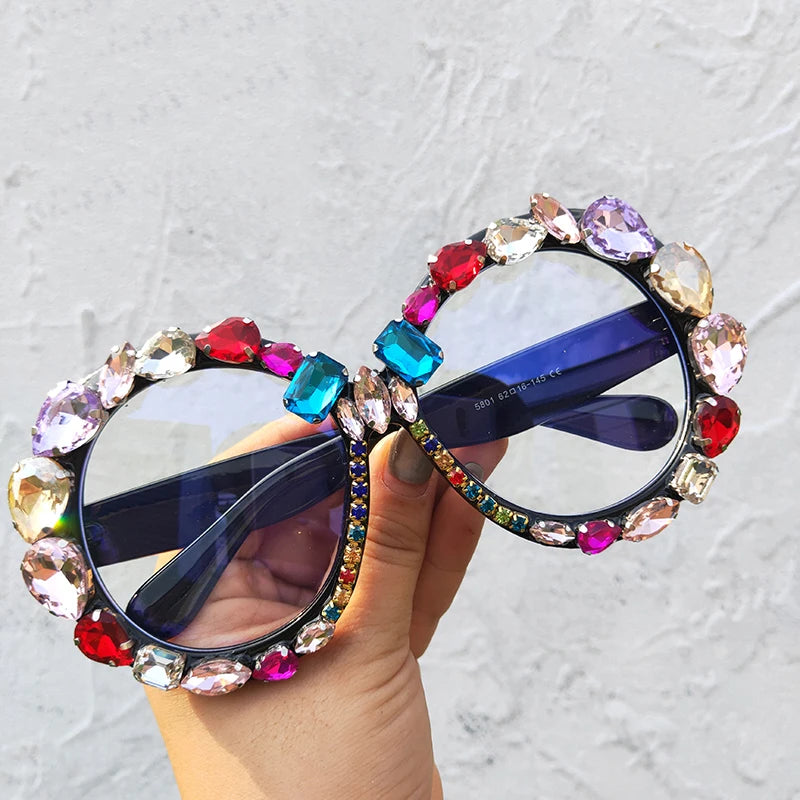 Rhinestone Sunglasses Women 2022 Designer Steampunk Oversized Round Female Sunglasses Music Festival Oculos De Sol Feminino