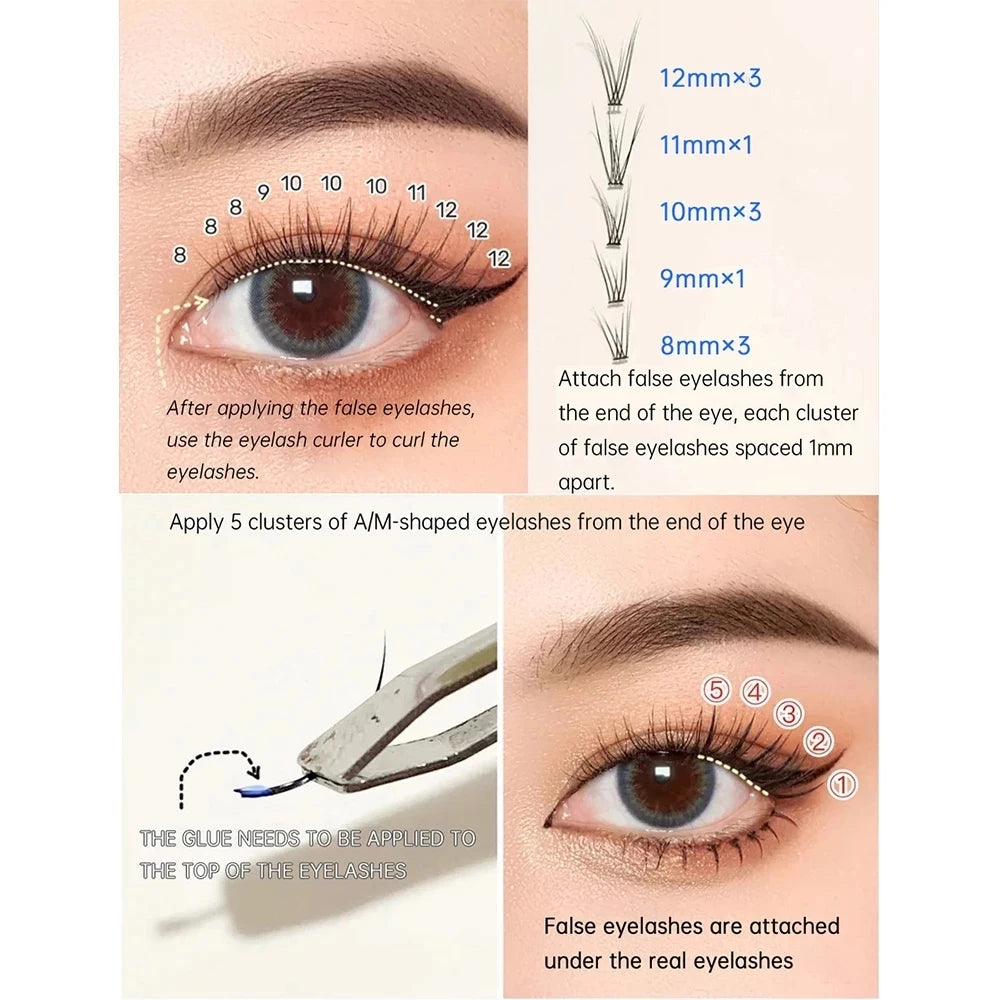 Anlinnet Fishtail + A-type Mixed Hair Five Rows Mixed Natural False Eyelashes Self-Grafting Single Cluster Eyelashes Eye Lash Fa