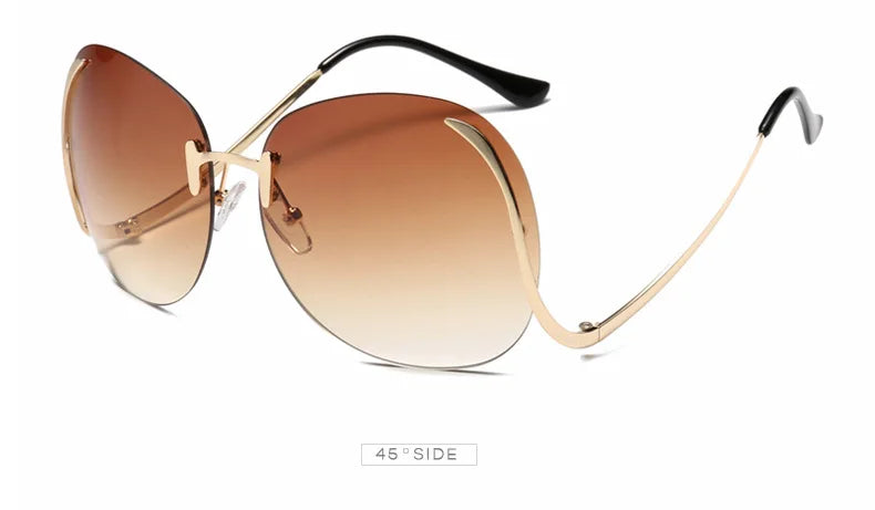 Oversized Rimless Gradient Sunglasses Women Brand Designer Round Sun Glasses Shades Female Big Frames Visor Glasses UV400
