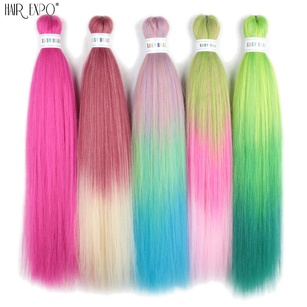 26Inch Easy Braids Hair Synthetic Colourful Pre Stretched Braiding Hair Extensions Jumbo Braids Ombre Yaki Long Straight Hair