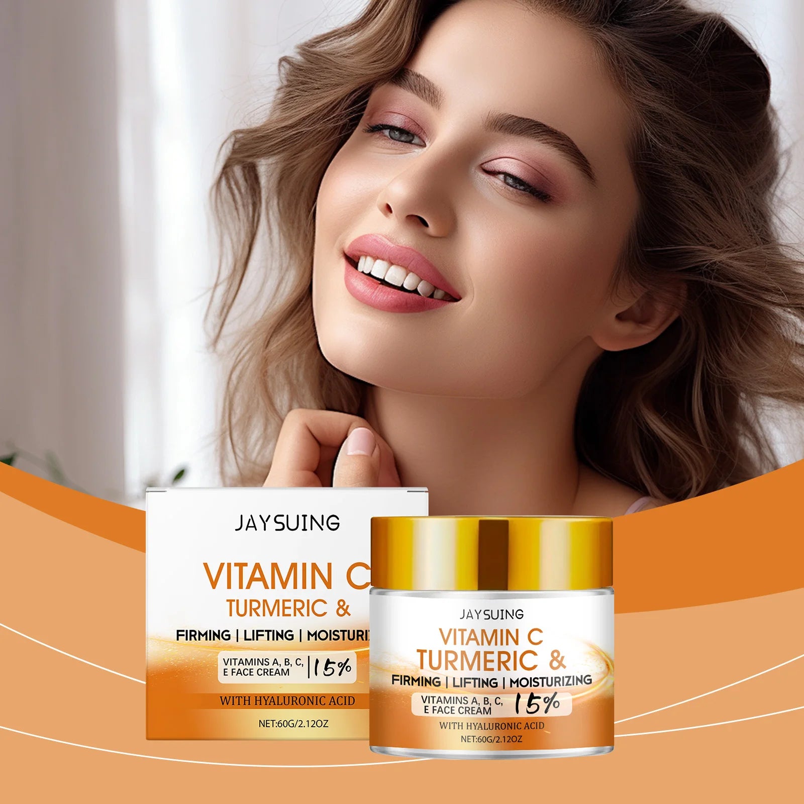 Turmeric Face Cream 15% Vitamin C Anti-Aging Firming Tightening Repair Skin Fights Acne Brightening Hyaluronic Acid Moisturizer