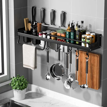 Kitchen Wall-mounted Spice Racks Multifunctional Storage Rack Punch-free Knife Holder Spoon Hanging Rack for Spice Organizer