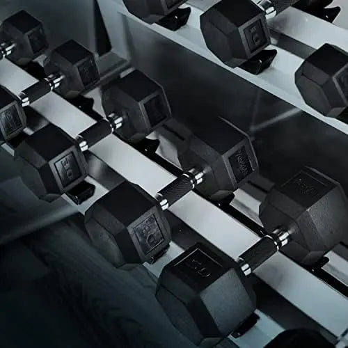Rubber Grip Encased Hex Dumbbells \u2013 Hand Weights With Anti-Slip 5-50 LBS Single