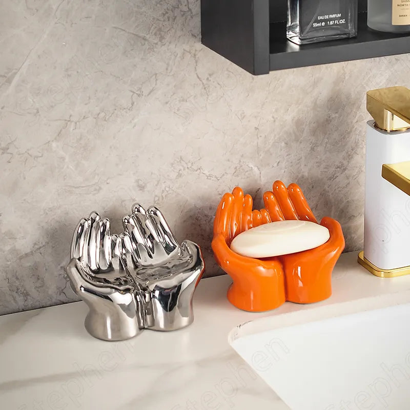 Creative Ceramic Drain Soap Holder Nordic Modern Cartoon Palm Soap Dish  Bathroom Decorative Accessories Home Decor Soap Case