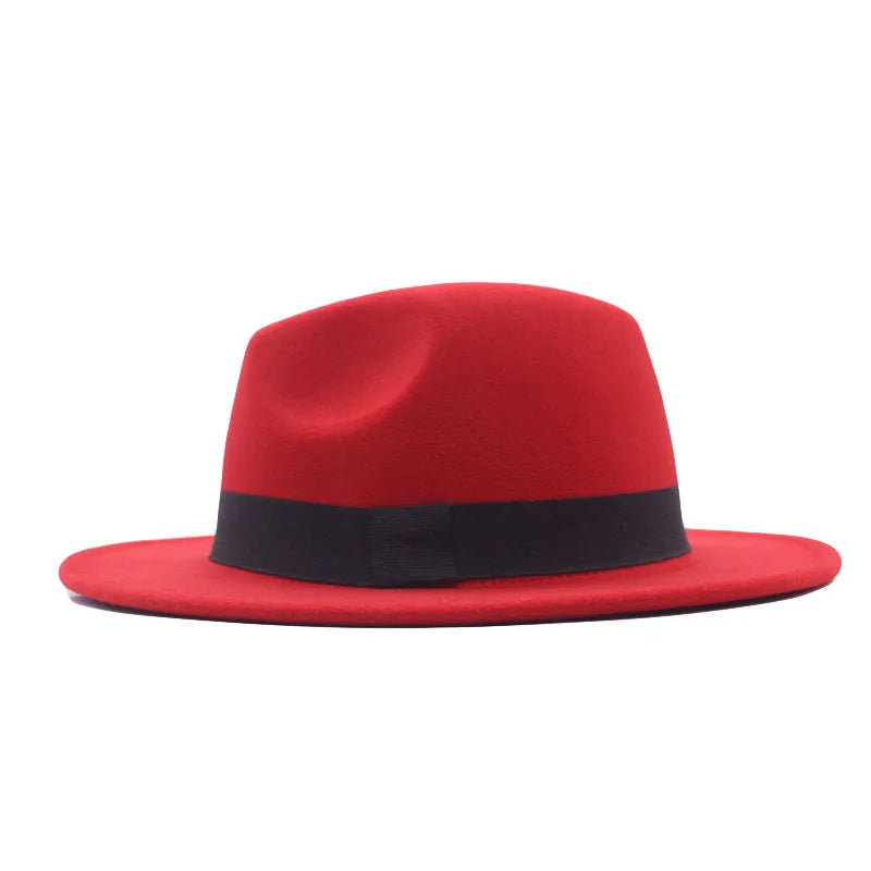 Patchwork Wide Brim Fedora Hats for Women Men Ribbon Band Classic Two Tone Felt Jazz Top Hat Wedding Church Bowler Cap Chapeau