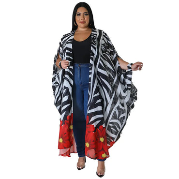 Summer Sexy African 3/4 Sleeve Polyester Printing Long Coat Trench Coat for Women African Clothing African Clothes for Women