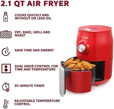 Air Fryer, Red/Silver - Convenient and User Friendly for Optimal Cooking