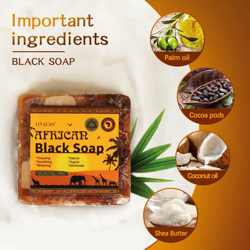 110g Black Soap Facial Lightening African Soap For Black Skin Magic Anti Taches Face Bath Whitening Nourish Clean Acne Treatment