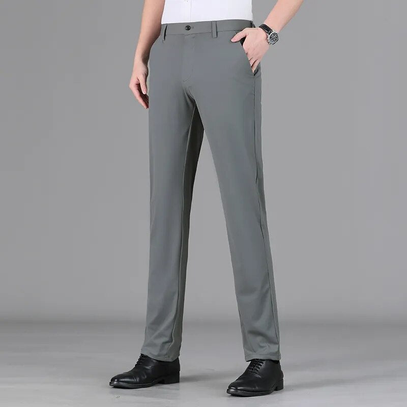 Mens Business High-quality Casual Elegant Pants Cotton Elasticity Soft Slim Fit Male Trousers Suit Slacks