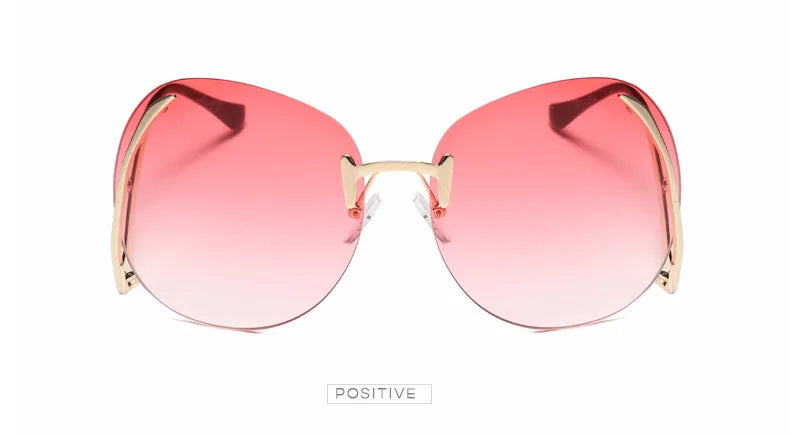 Oversized Rimless Gradient Sunglasses Women Brand Designer Round Sun Glasses Shades Female Big Frames Visor Glasses UV400
