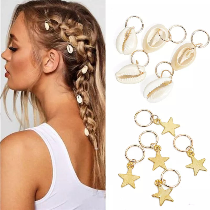 5-10pcs/bag Alloy Shell Charms Hair Braid Dread Dreadlock Beads Hair Clips Cuffs Rings Jewelry Dreadlocks Clasp Tool Accessories