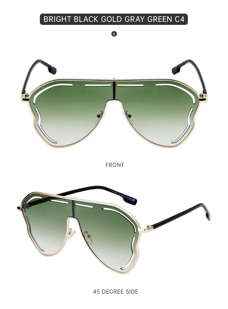 Oversized One-Piece Pilot Punk Sunglasses Women Big Frame 2025 Luxury Brand Hollow Sun Glasses For Ladies Shield Eyewear Shades