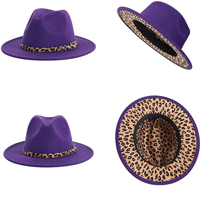 Two Tone Fedoras Jazz Hats Cowboy Hats for Women and Men Leopard Bottom Wool Felt Party Church Dresses Hat Wholesale шапка