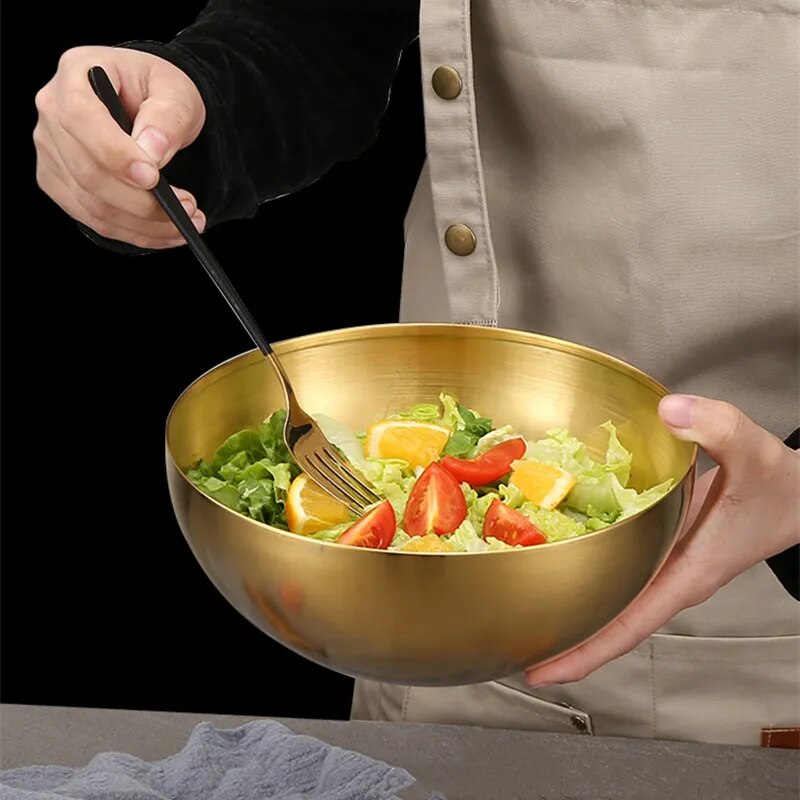 Large Capacity Stainless Steel Metal Fruit Salad Bowls Soup Rice Noodle Ramen Bowl Kitchen Tableware Utensils Food Container