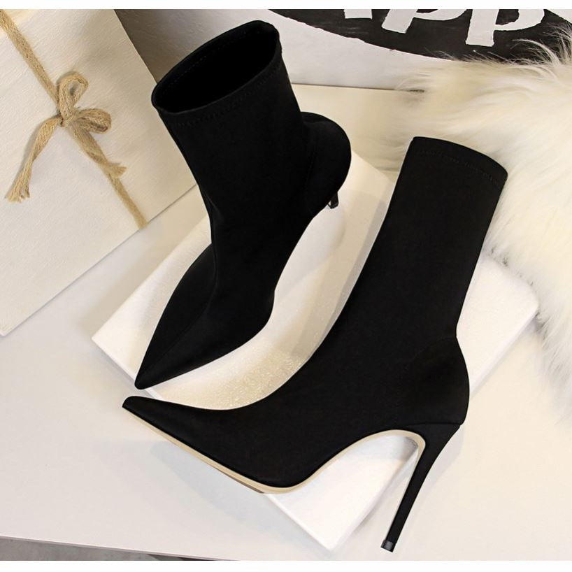 Women Modern Heeled Boots High Heels Lycra Pumps Calf Length Sexy Pointed Toe Stretch Booties plus size 42 Stilettos Socks Shoes