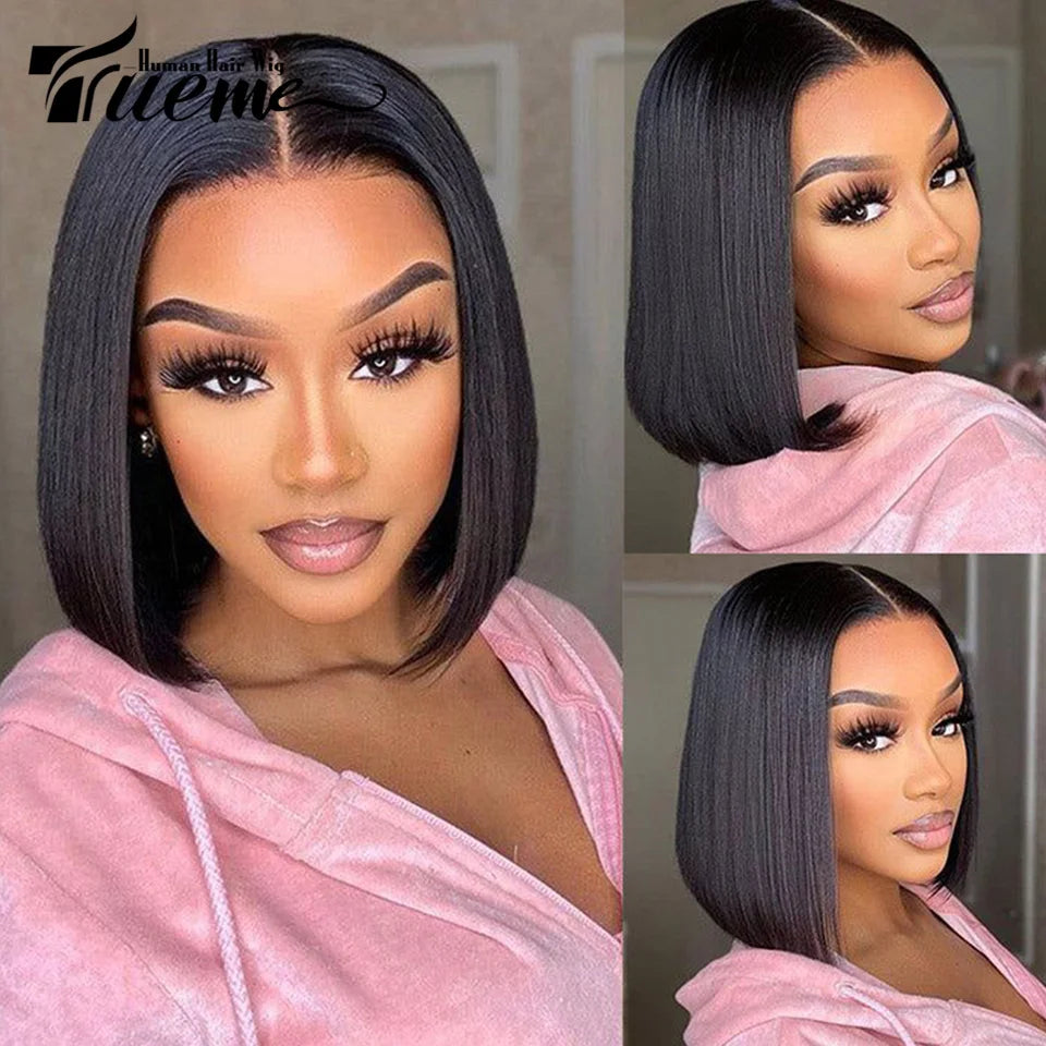 Short Bob Human Hair Wigs Bone Straight 4X4 Closure Wig Glueless 13x4 Pre Plucked Transparent Lace Frontal Human Hair Wigs