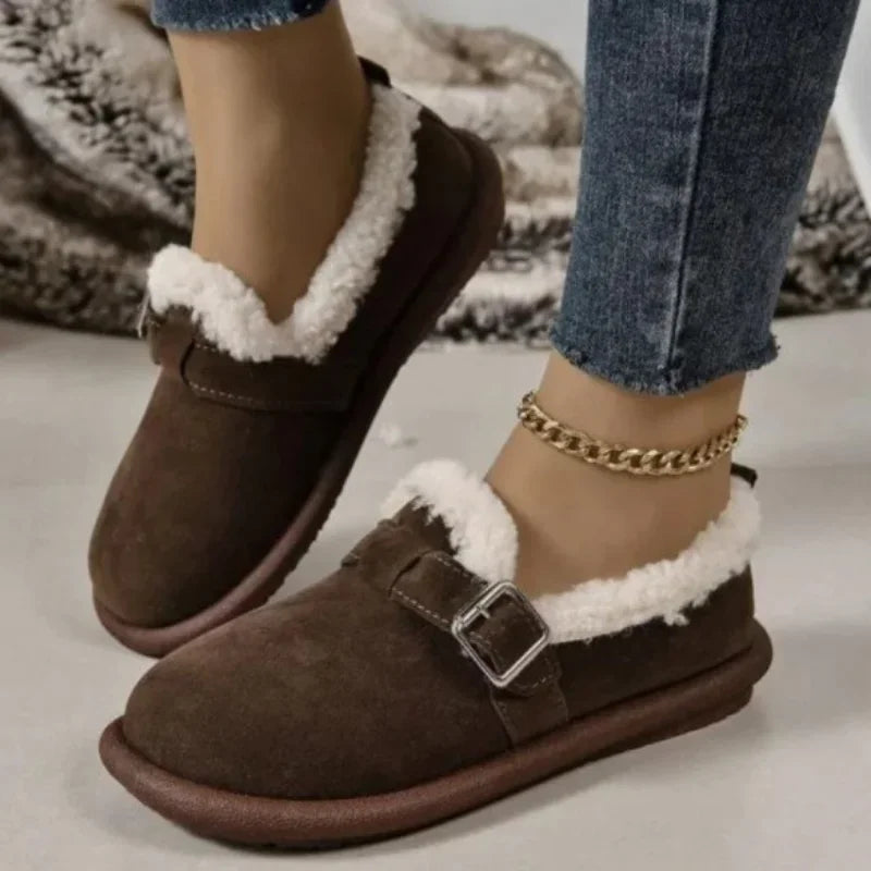 Women's Warm Thicken Plush Snow Boots Female Winter New Faux Suede Platform Cotton Slippers Woman Flat Cotton Padded Fluffy Shoe