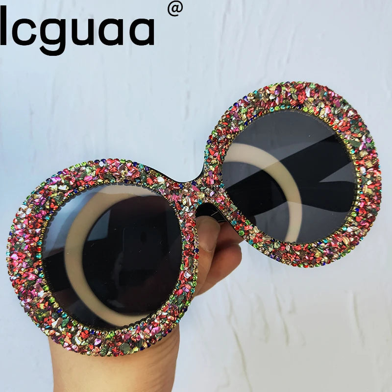 Rhinestone Sunglasses Women 2022 Designer Steampunk Oversized Round Female Sunglasses Music Festival Oculos De Sol Feminino