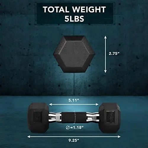 Rubber Grip Encased Hex Dumbbells \u2013 Hand Weights With Anti-Slip 5-50 LBS Single