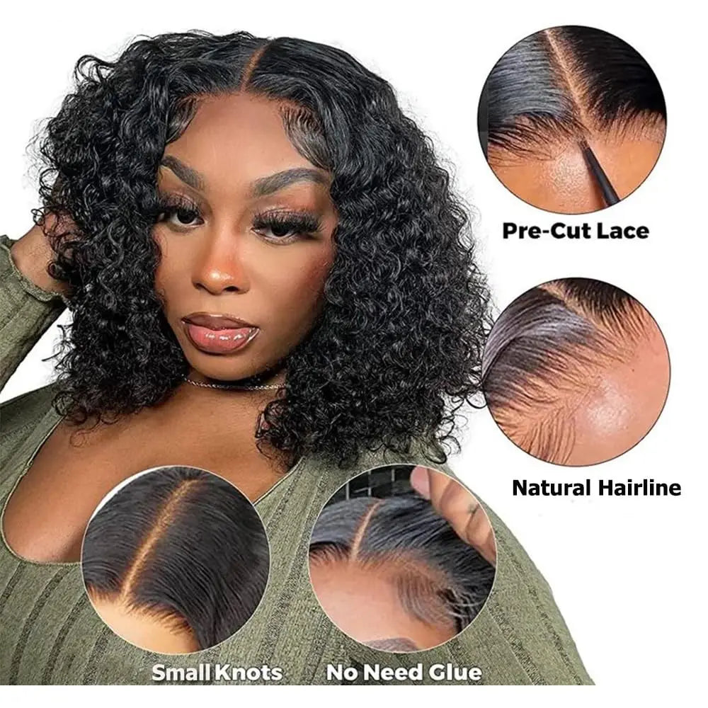 Glueless Deep Curly Bob Wigs Human Hair Short Curly Glueless 4x4 13x4 Transparent Lace Bob Wigs For Women