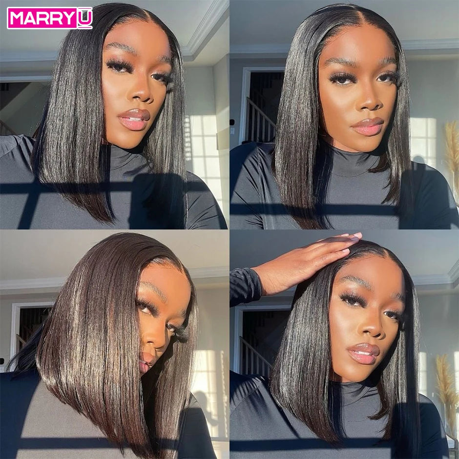 Glueless Wig Straight Bob Lace Closure Wigs For Women Glueless Lace Wigs Human Hair Pre-Cut Lace Wear And Go Wig