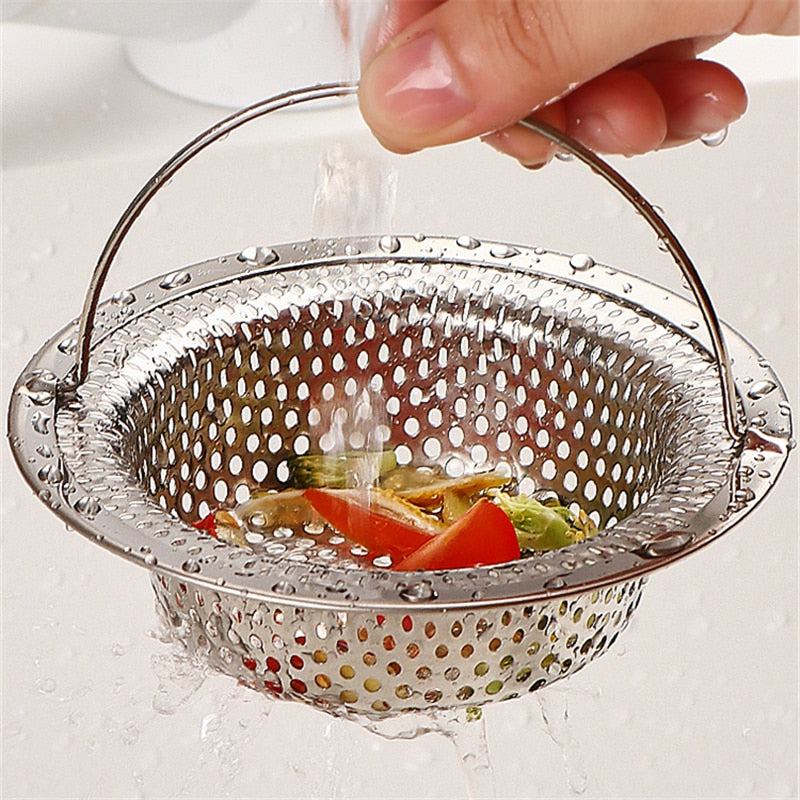 1Pc Stainless Steel Sink Filter Trap Bathtub Hair Catcher Stopper Kitchen Food Slag Mesh Strainer Metal Floor Drain with Handle