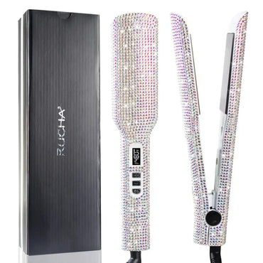 Rhinestone Flat Iron Titanium Hair Straightener Dual Voltage Iron Professional Hair Tools LCD Display 2 Inch Plate Irons