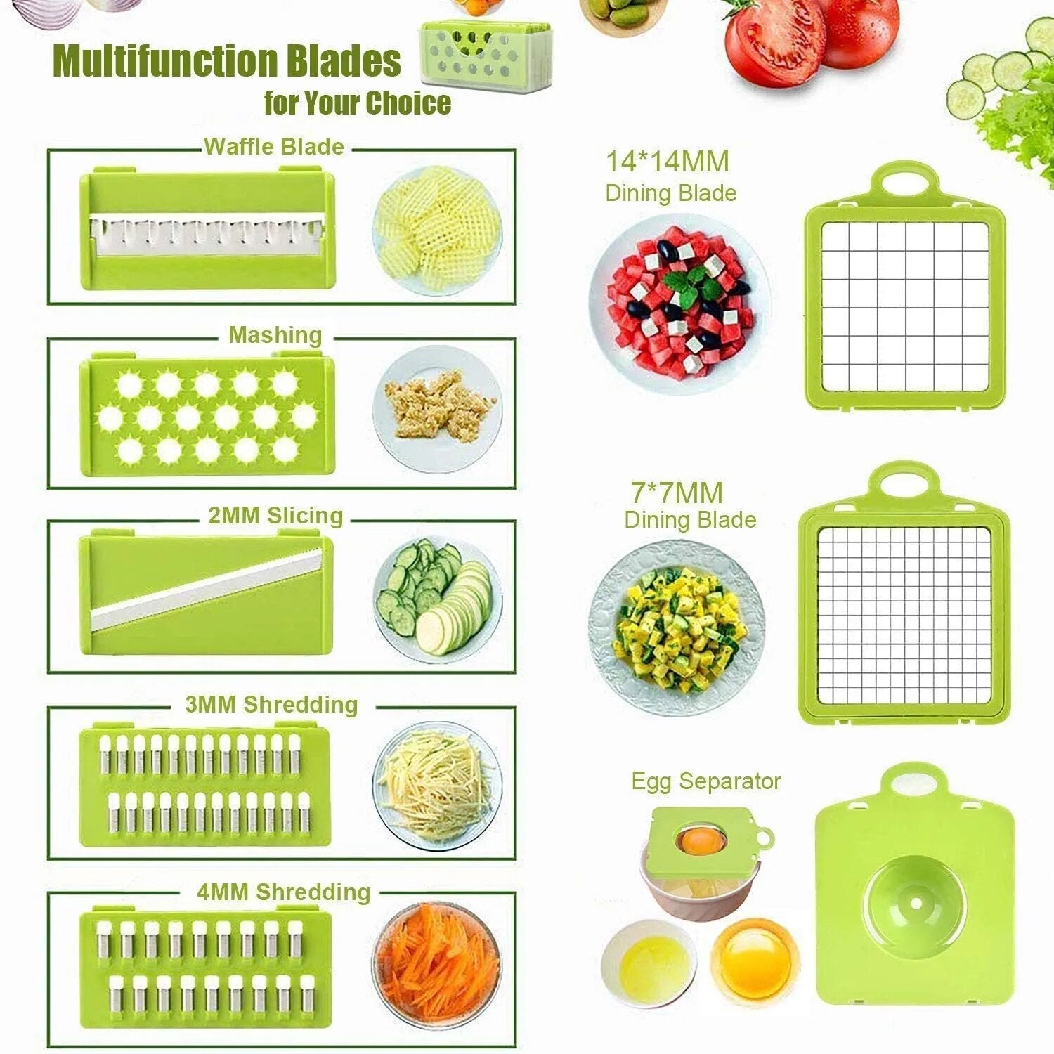 Food Chopper Vegetable-Fruit-Cheese-Onion Chopper Slicer Dicer Tomato Cutter Grater 12 in 1 Veggie Chopper Kitchen gadget sets