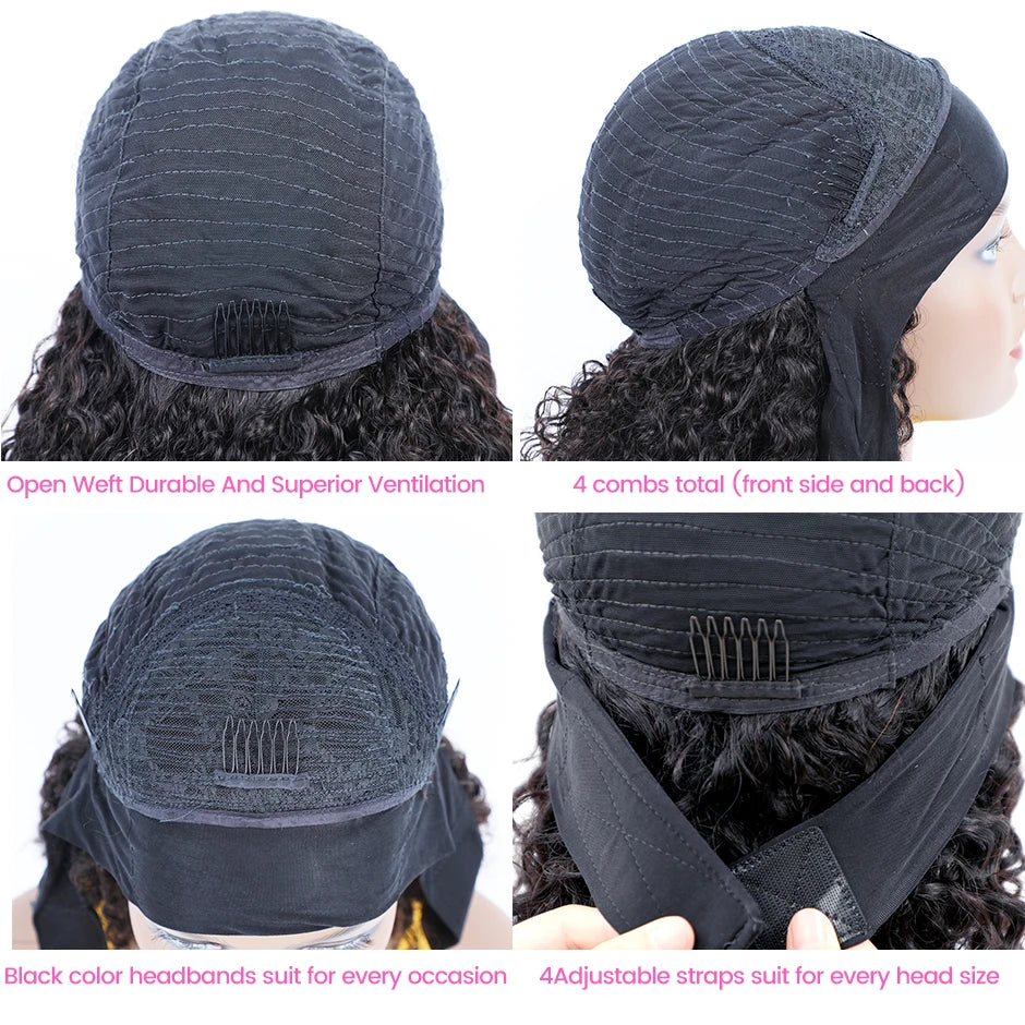 Headband Wig Human Hair ISEE HAIR Kinky Curly Human Hair Wigs For Women Brazilian Short Bob Wigs Glueless Full Machine Made Wig