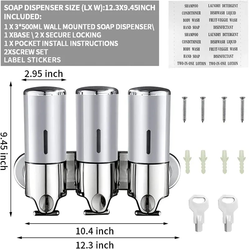 Shampoo and Soap Liquid Dispenser Single/double/triple 500Ml Liquid Dispenser Container Wall-Mount Bathroom Shampoo Dispenser