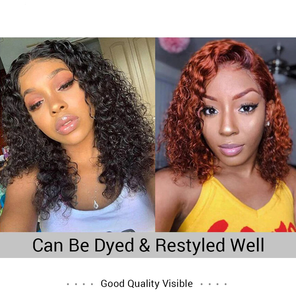 Short Curly Bob Wig Brazilian Human Hair Lace Front Wigs 13*6*1 T Part Lace Front Wig Deep Wave Wig For Black Women 180 Density