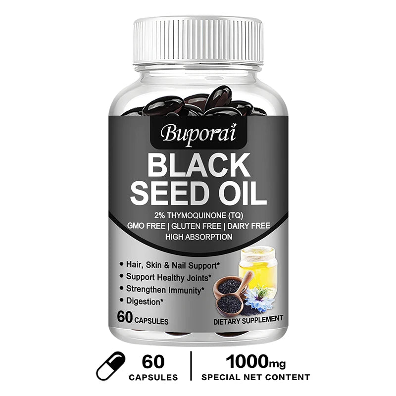 Black Seed Oil - Supports Immune, Joint, Digestive, Hair, Skin Health - Non-GMO, Gluten Free