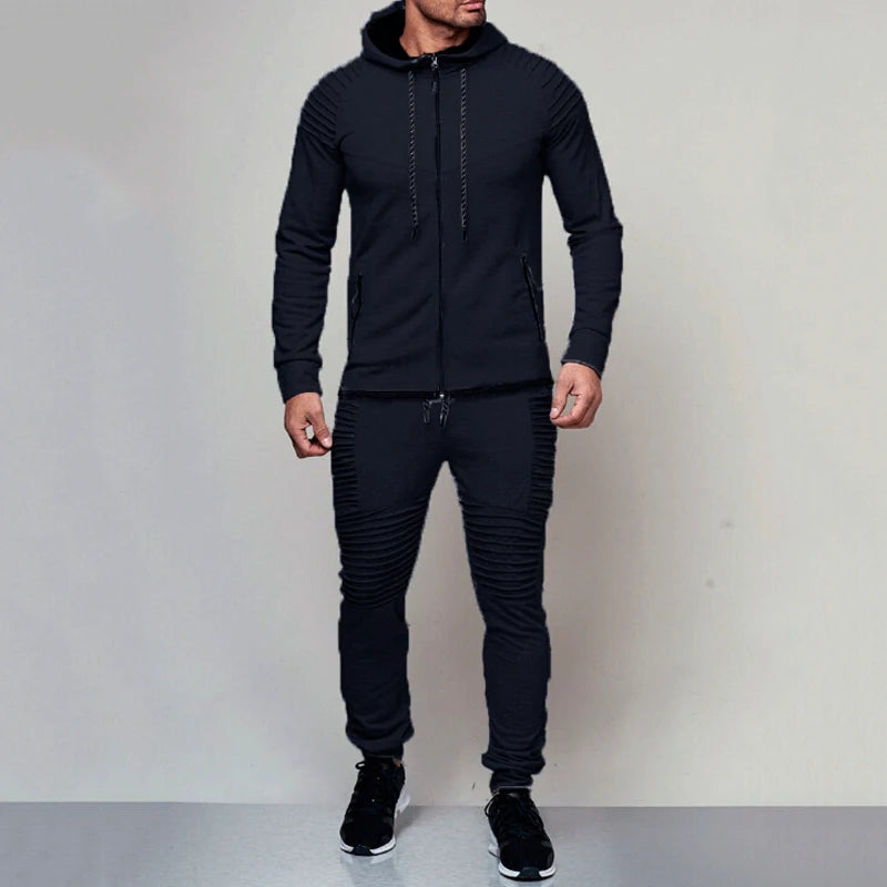 Men Tracksuit Sport 2PCS Set Casual Jacket+Pants Jogging Athletic Trainer Solid Cotton Suit Runing Wear Men's Sport Suit