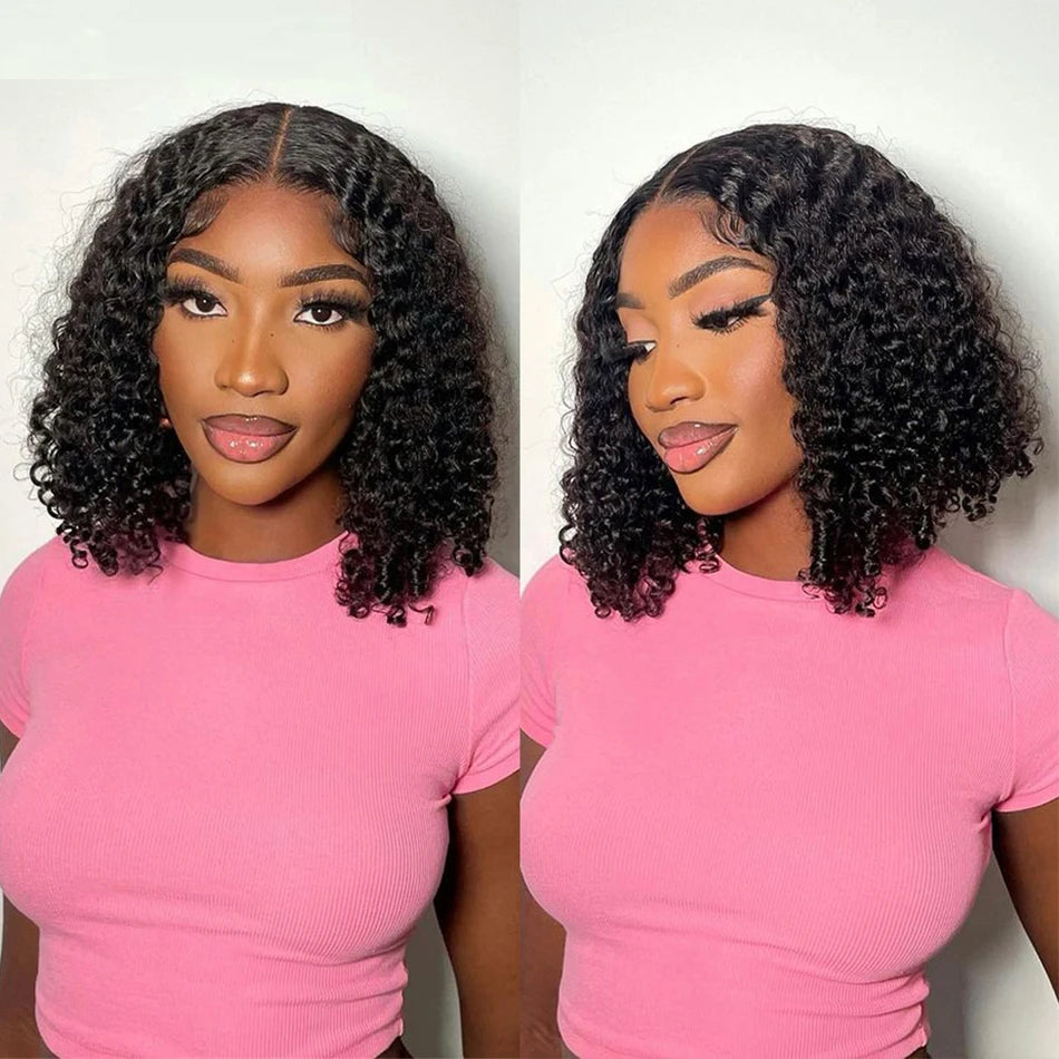 Short Curly Bob Wig Brazilian Human Hair Lace Front Wigs 13*6*1 T Part Lace Front Wig Deep Wave Wig For Black Women 180 Density