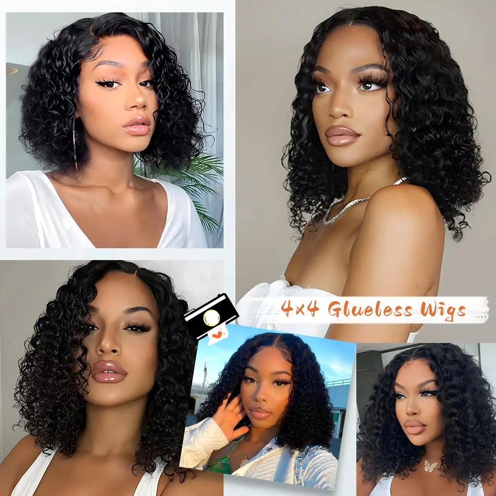 Glueless Deep Curly Bob Wigs Human Hair Short Curly Glueless 4x4 13x4 Transparent Lace Bob Wigs For Women