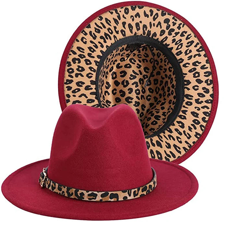 Two Tone Fedoras Jazz Hats Cowboy Hats for Women and Men Leopard Bottom Wool Felt Party Church Dresses Hat Wholesale шапка