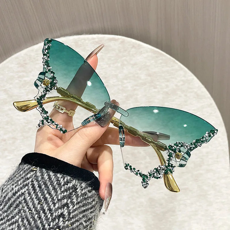 Butterfly Sunglasses Cat Eye Rimless Sun Glasses Popular Women Men Shades Big Sunglassesfemale Male Party Traveling Eyewear