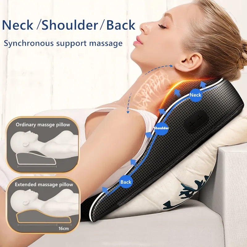 Electric Head Neck Cervical Ttraction Body Massager Car Back Pillow with Heating Vibrating Massage Device