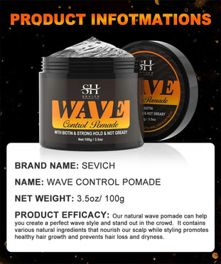 African Natural Wave Control Pomade for Black Men Strong 360 Waves Layered Style Clay Hair Silky Shine Wavy Frizz Grease Builder