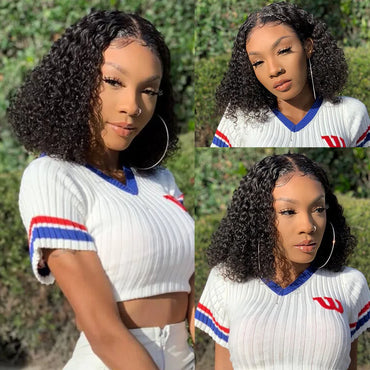 Short Curly Bob Wig Brazilian Human Hair Lace Front Wigs 13*6*1 T Part Lace Front Wig Deep Wave Wig For Black Women 180 Density