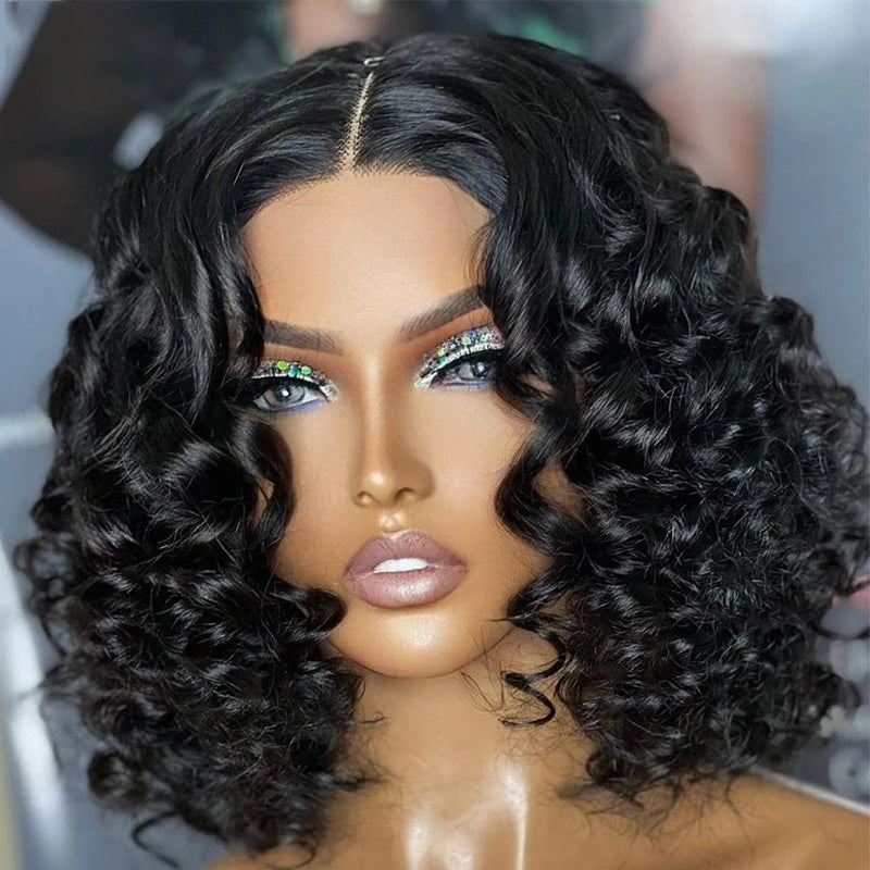 PrePlucked Glueless Soft 180 Density Kinky Curly 14“Short Bob Natural Black Lace Front Wigs For African Women Babyhair Daily