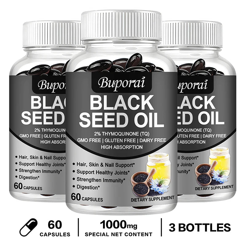 Black Seed Oil - Supports Immune, Joint, Digestive, Hair, Skin Health - Non-GMO, Gluten Free