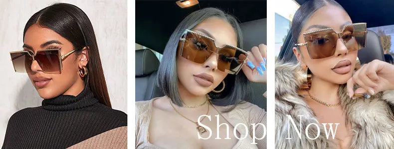 Oversized Rimless Gradient Sunglasses Women Brand Designer Round Sun Glasses Shades Female Big Frames Visor Glasses UV400