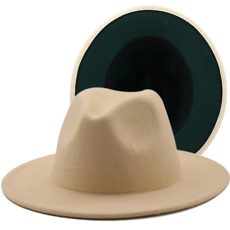 New Two toned fedoras hats for women caramel beige bottom felt hat jazz hat bowler hat perfomance hat men church hat 56-58CM