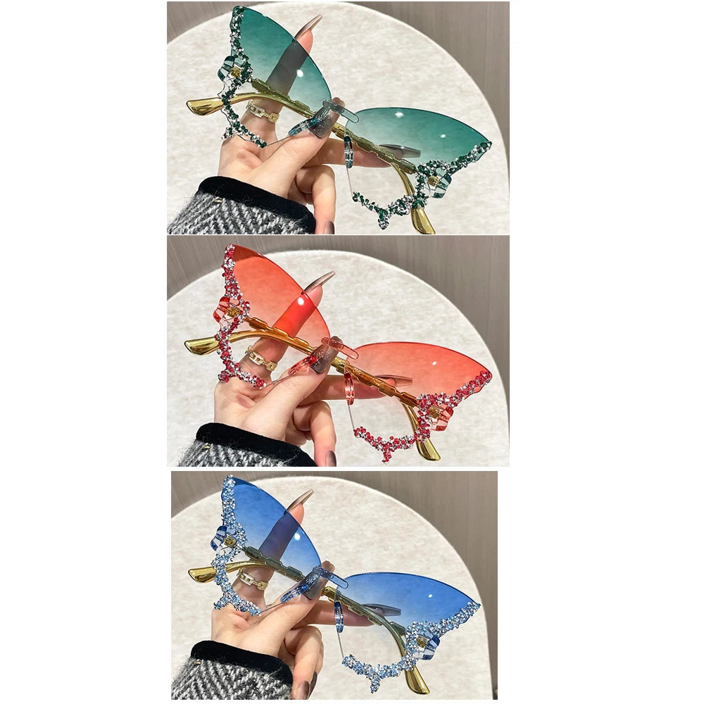Butterfly Sunglasses Cat Eye Rimless Sun Glasses Popular Women Men Shades Big Sunglassesfemale Male Party Traveling Eyewear