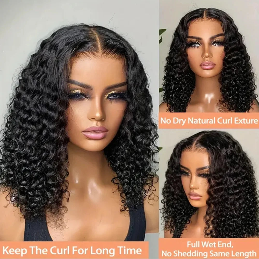 Glueless Deep Curly Bob Wigs Human Hair Short Curly Glueless 4x4 13x4 Transparent Lace Bob Wigs For Women
