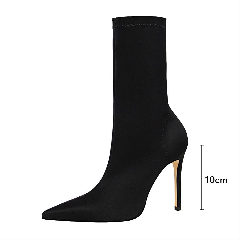 Women Modern Heeled Boots High Heels Lycra Pumps Calf Length Sexy Pointed Toe Stretch Booties plus size 42 Stilettos Socks Shoes