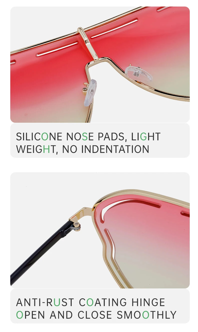 Oversized One-Piece Pilot Punk Sunglasses Women Big Frame 2025 Luxury Brand Hollow Sun Glasses For Ladies Shield Eyewear Shades